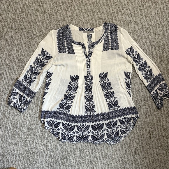 Daniel Rainn Tops - Daniel Rainn Women's Boho Hippie Blouse White And Blue Lightweight Semi Sheer M